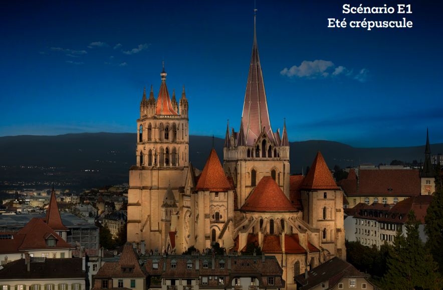 Vue nocturne de la cathédrale de Lausanne