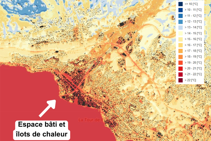 Carte climatique des températures noctures dans la région de Vevey